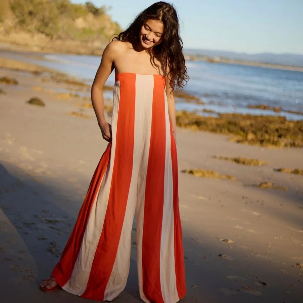 Brown/Tan Free People Eden jumpsuit xl - Picture 1 of 4